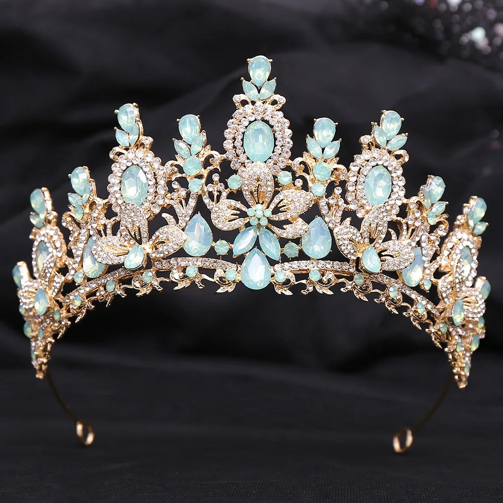 Gold Crystal Queen Tiara Crown for Women – Wedding & Party Accessory
