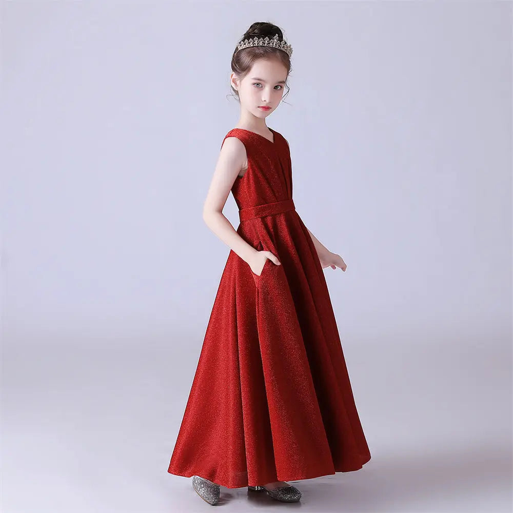 Shiny Pleat  Junior Bridesmaid Dress Sleeveless Flower Girl Dress