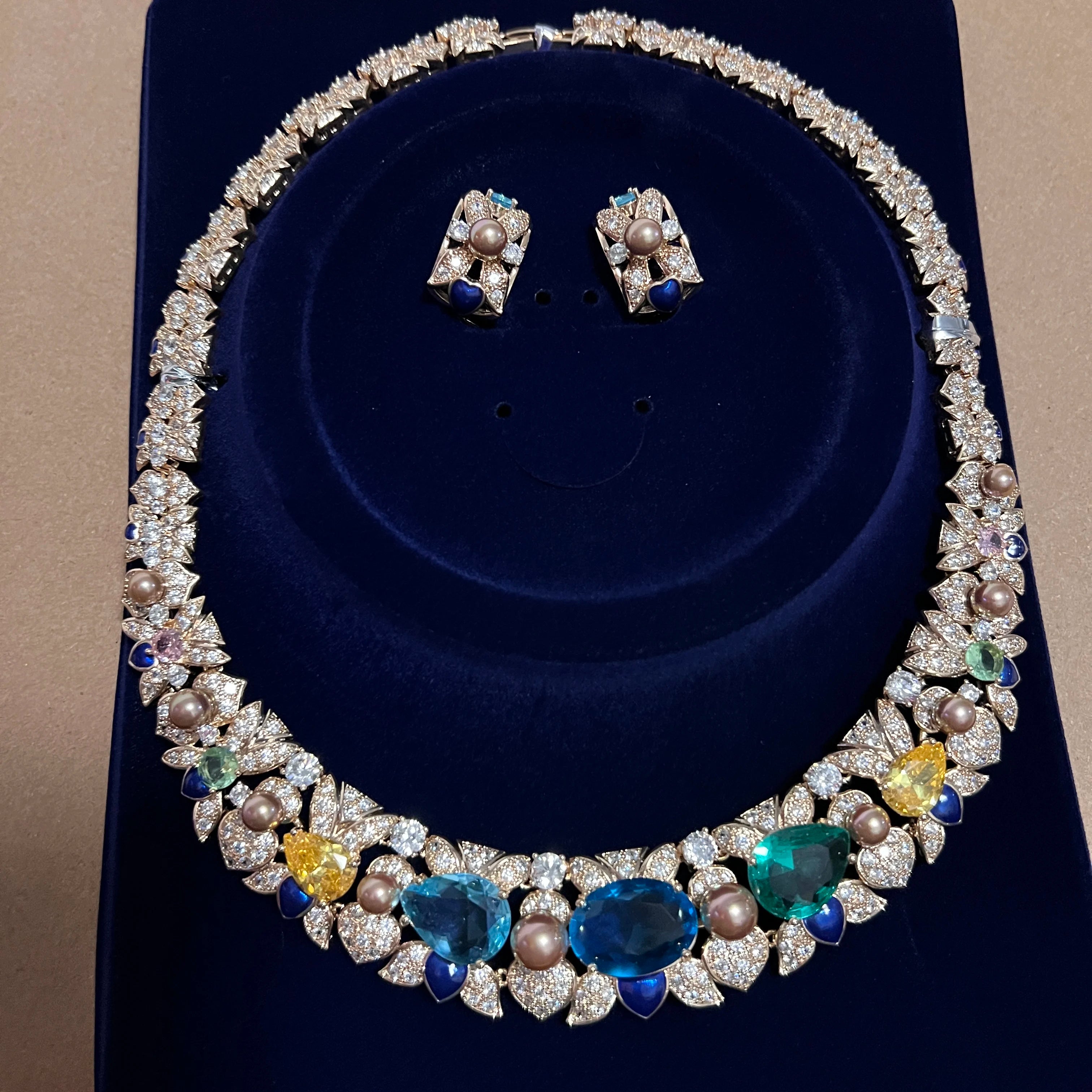 Sky Blue Cubic Zirconia Bridal Jewelry Set – 2-Piece Necklace & Earrings