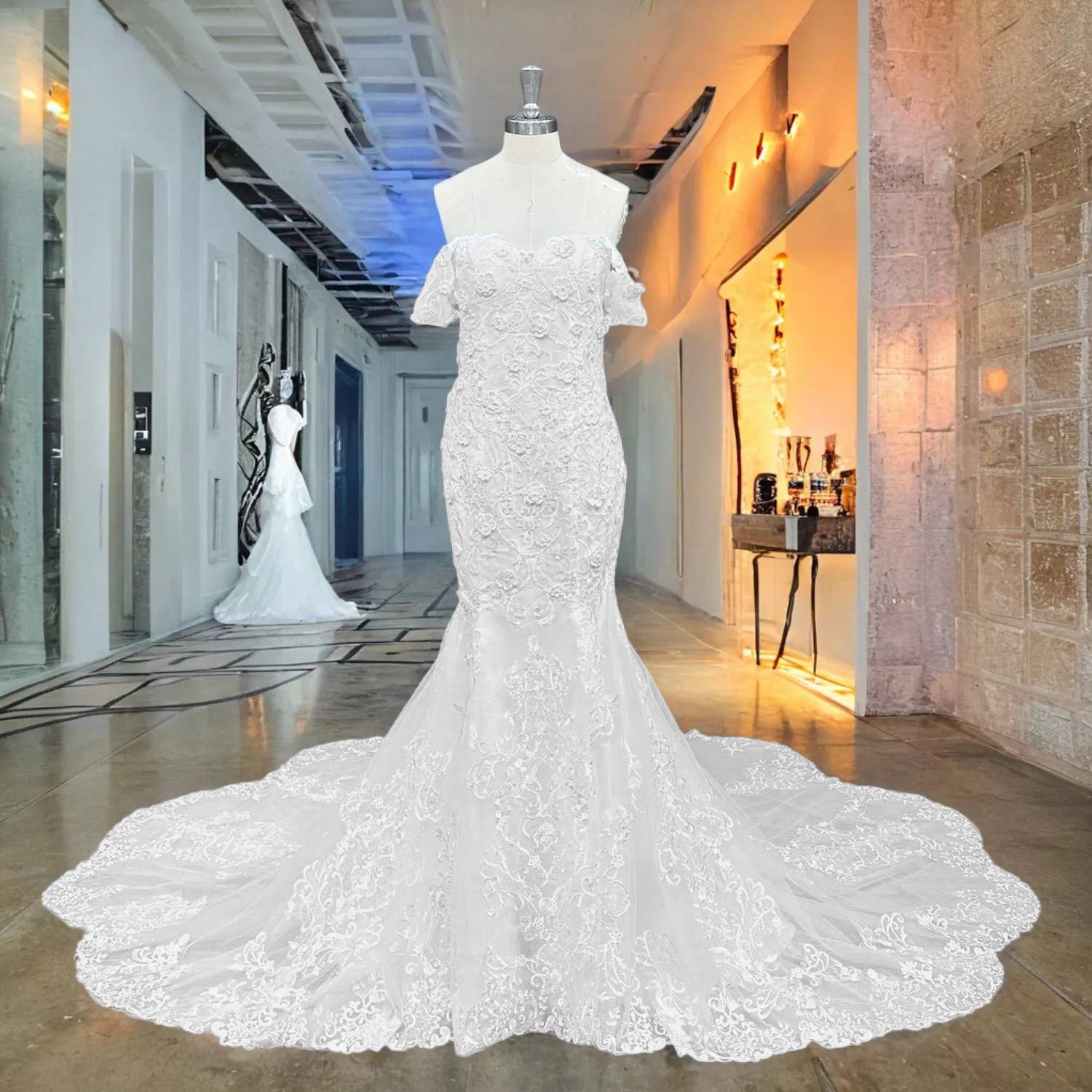 Sweetheart Neck Mermaid Wedding Dress with Appliques Pearls & 3D Flowers