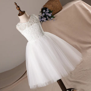 Tulle Lace Short Bow Princess Flower Girl Dress
