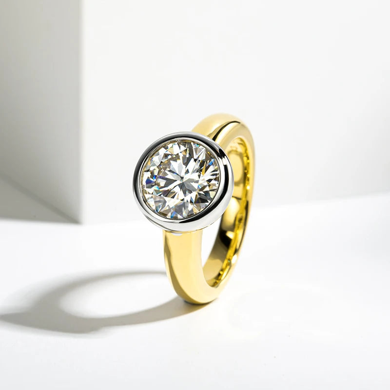 925 Sterling Silver 3 Carat Round Moissanite Ring Engagement Gold Ring For Women