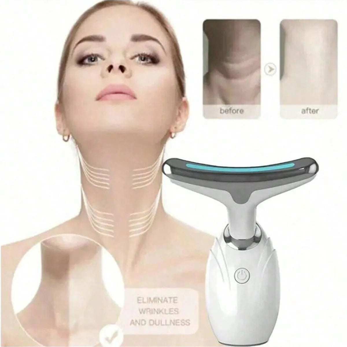 3-Color LED Neck & Face Massager – Skin Lifting Beauty Device for Women