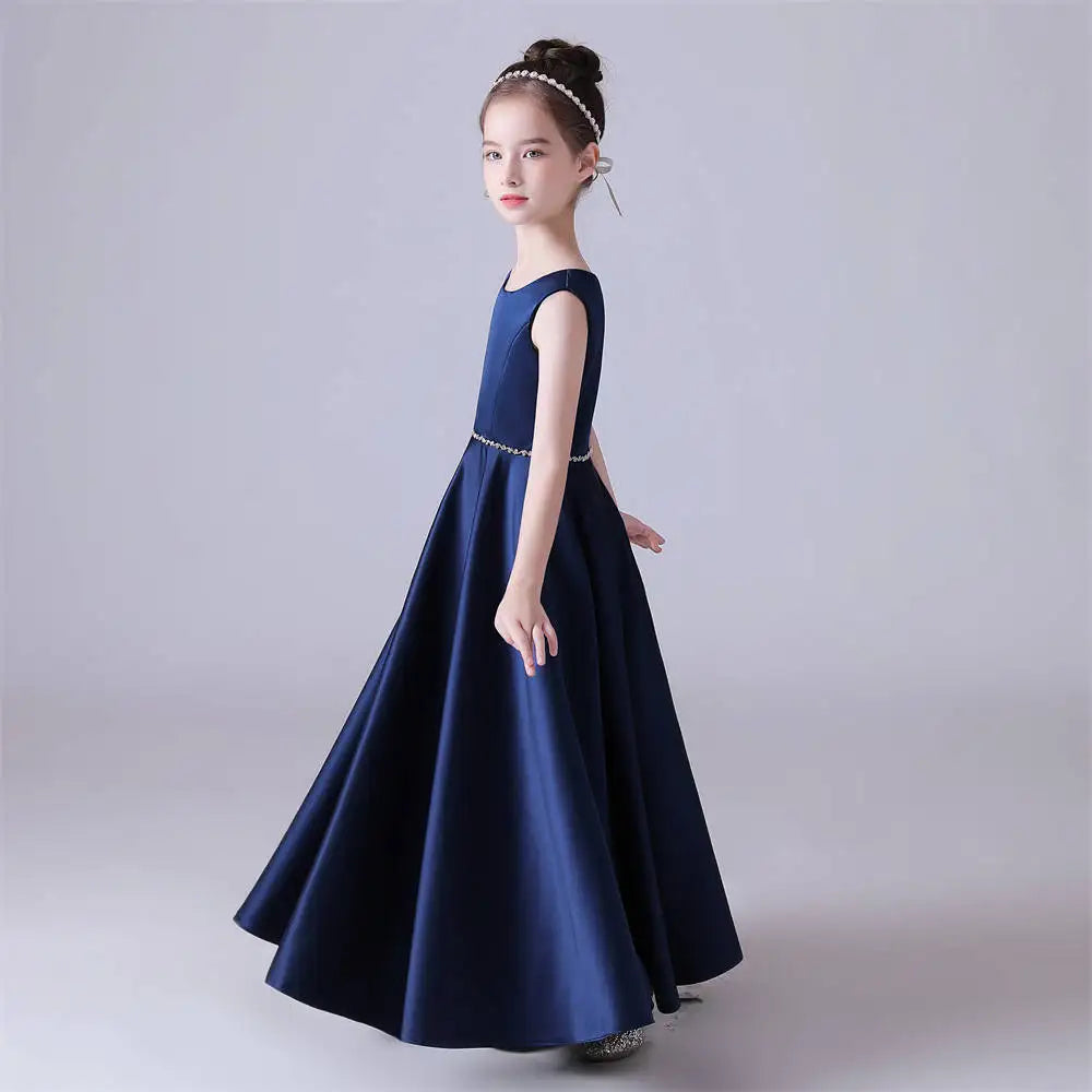 Satin O Neck Sleeveless Girls Party Dress