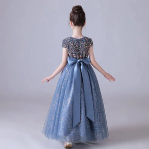 Blue Tulle Bow Sequins Flower Girl Dress DressPrincess Gown