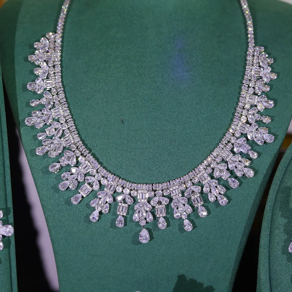 Bridal 4Pcs White Zirconia Jewelry Set – Necklace, Earrings, Ring & Bracelet