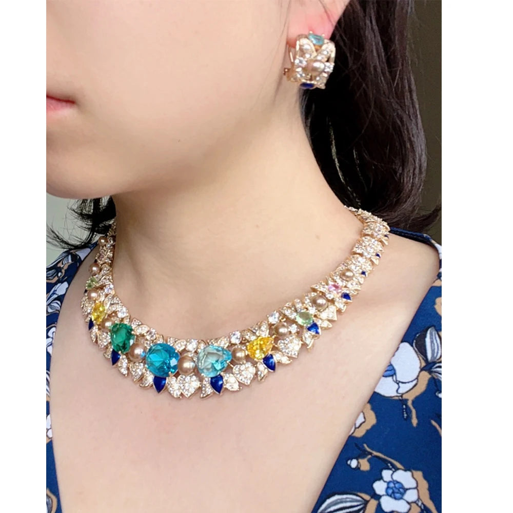 Sky Blue Cubic Zirconia Bridal Jewelry Set – 2-Piece Necklace & Earrings