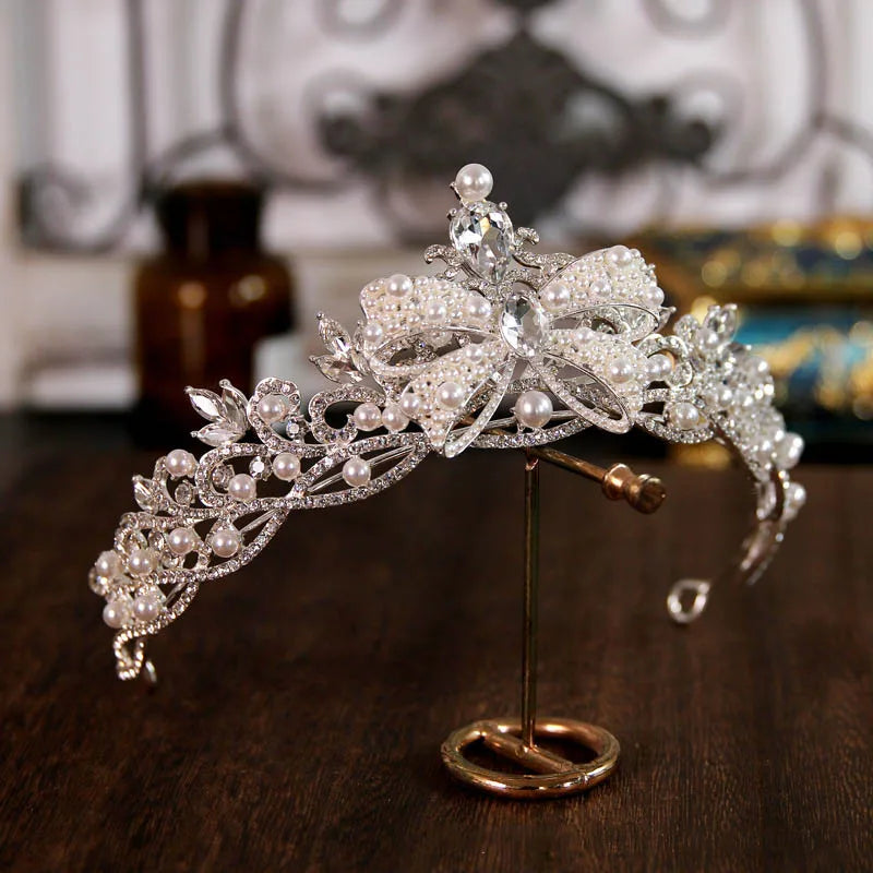 Luxury Silver Crystal Rhinestone Bridal Queen Crown Headpiece