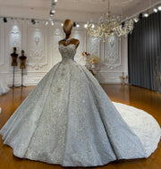 Luxury Lace Crystal Wedding Dress with Removable Sleeves – No Veil