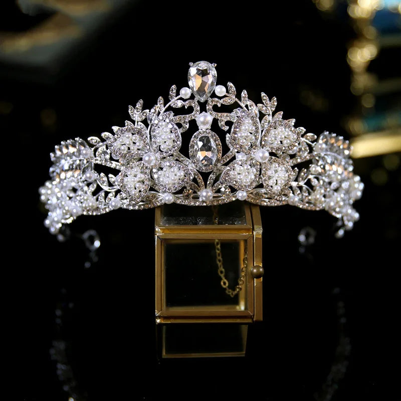 Luxury Silver Crystal Rhinestone Bridal Queen Crown Headpiece
