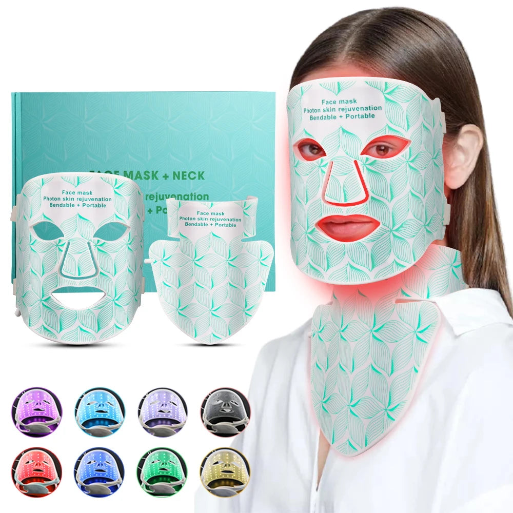 8 Color LED Face and Neck Mask Red Light Therapy for Skin Tightening
