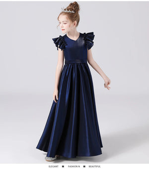 Princess Party Sparkly Long Pageant Gown Navy Blue Girls Dress