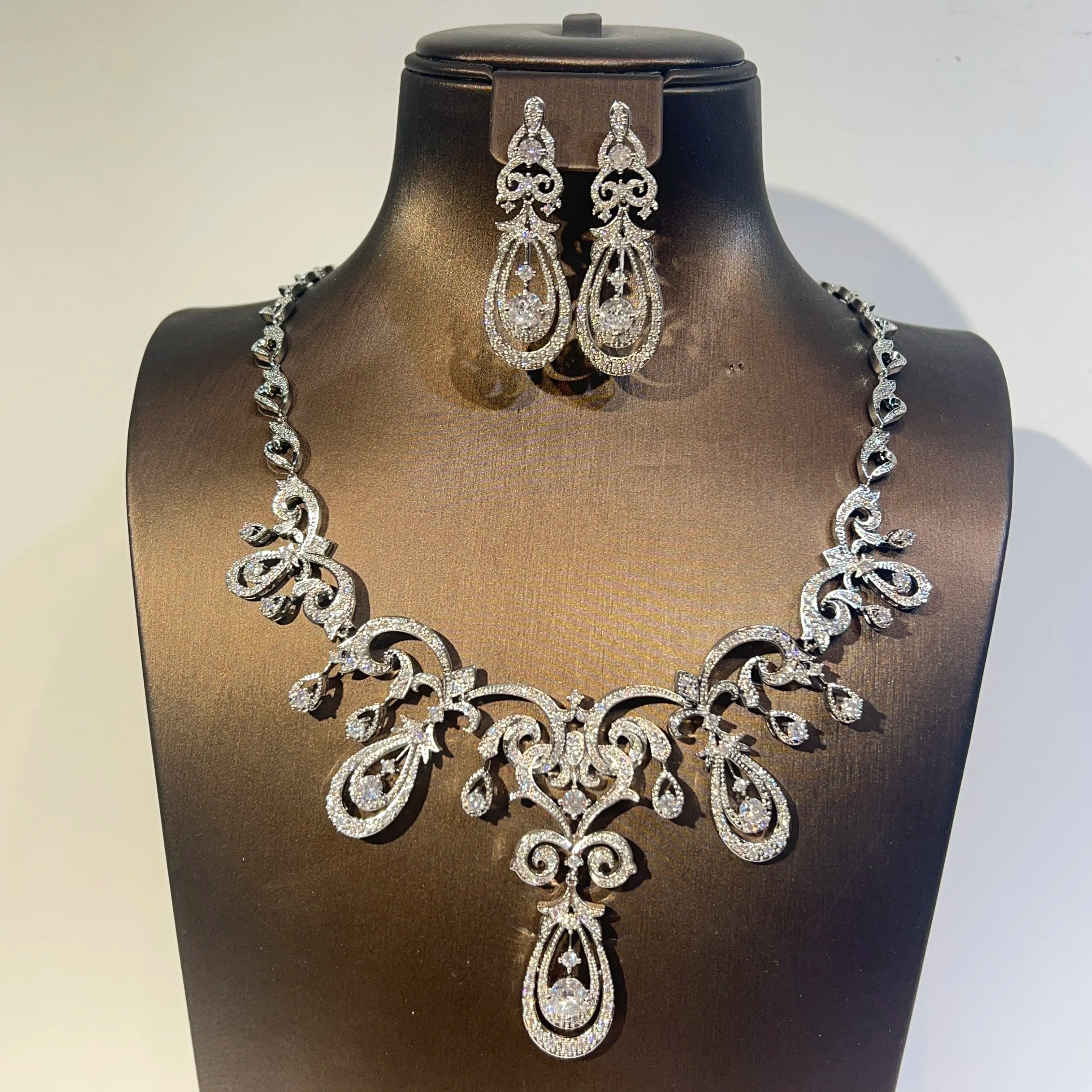 Geometric Bridal Necklace Set with Cubic Zirconia for Women