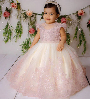 Cute Pink Lace Flower Girl Dress Baby Toddler Tulle Birthday Gown Kids Clothes For Wedding Birthday Party Short Sleeve Gown