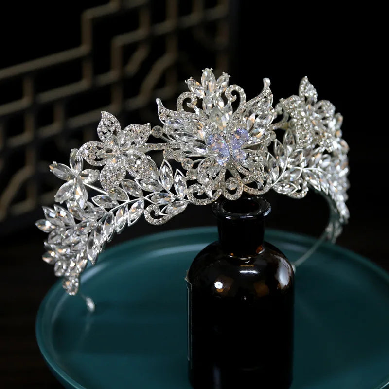 Luxury Silver Crystal Rhinestone Bridal Queen Crown Headpiece