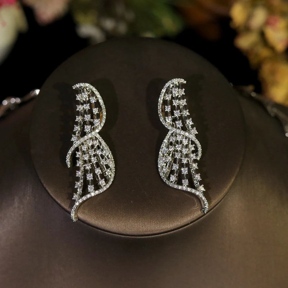 Dubai Bride Luxury CZ Jewelry Set – Circular Necklace & Earrings