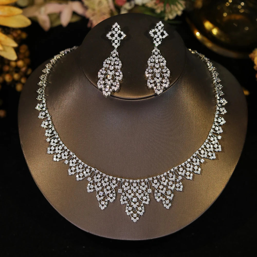2025 White CZ Zircon Necklace Set – Trendy Party Jewelry for Women