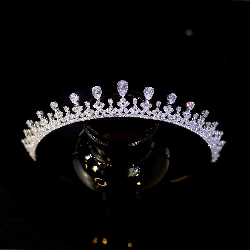 Cubic Zirconia Floral Tiara – Bridal & Prom Crown Accessory