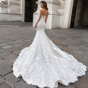 Sexy Sweetheart Backless Lace Mermaid Wedding Dresses Luxury Court Train Bridal Gown