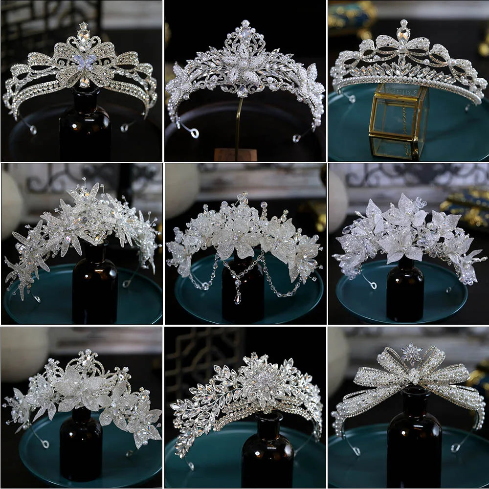 Luxury Silver Crystal Rhinestone Bridal Queen Crown Headpiece