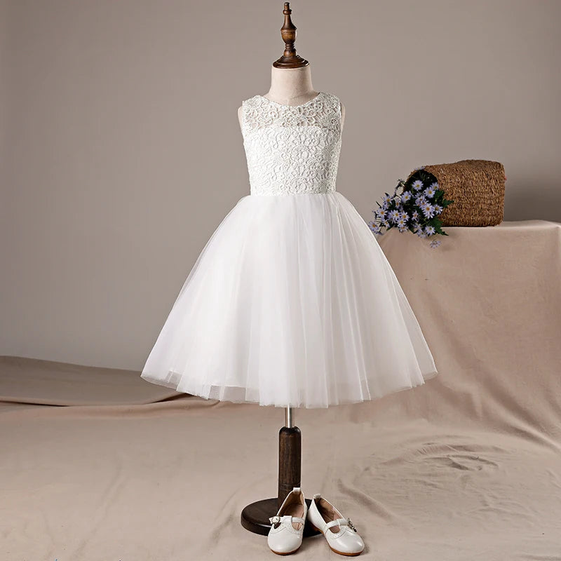 Tulle Lace Short Bow Princess Flower Girl Dress