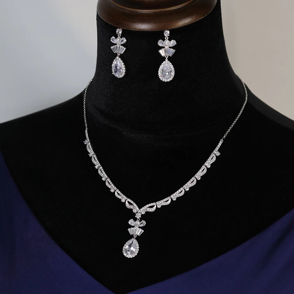 Luxury Water Drop Necklace & Earring Set for Women Adjustable Length