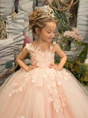 Floral Tulle Luxury Princess Long Maxi Girls Ball Gown