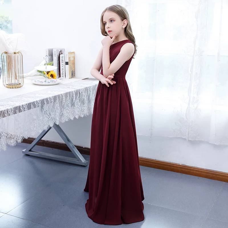 burgundy junior bridesmaid dresses Chiffon Dress Burgundy Junior Bridesmaid Dress A-Line Square Neck Chiffon Junior Bridesmaid Dresses With Flutter