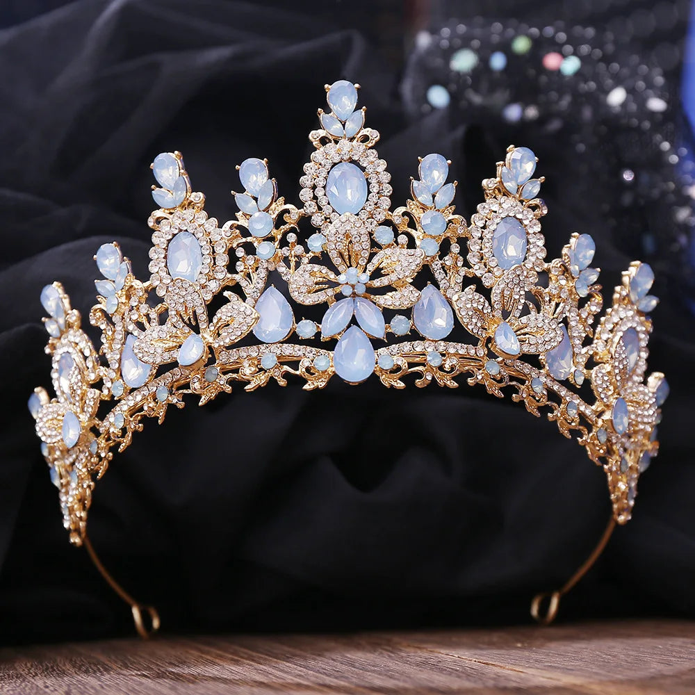 Gold Crystal Queen Tiara Crown for Women – Wedding & Party Accessory