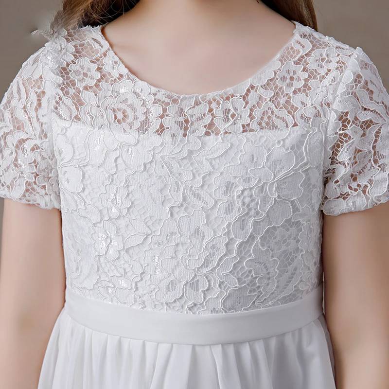 Short Sleeve Lace Chiffon Flower Girl Gown Knee Length Junior Bridesma Elsi John Short Sleeve Lace Chiffon Flower Girl Gown Knee Length Junior Bridesma Elsi John