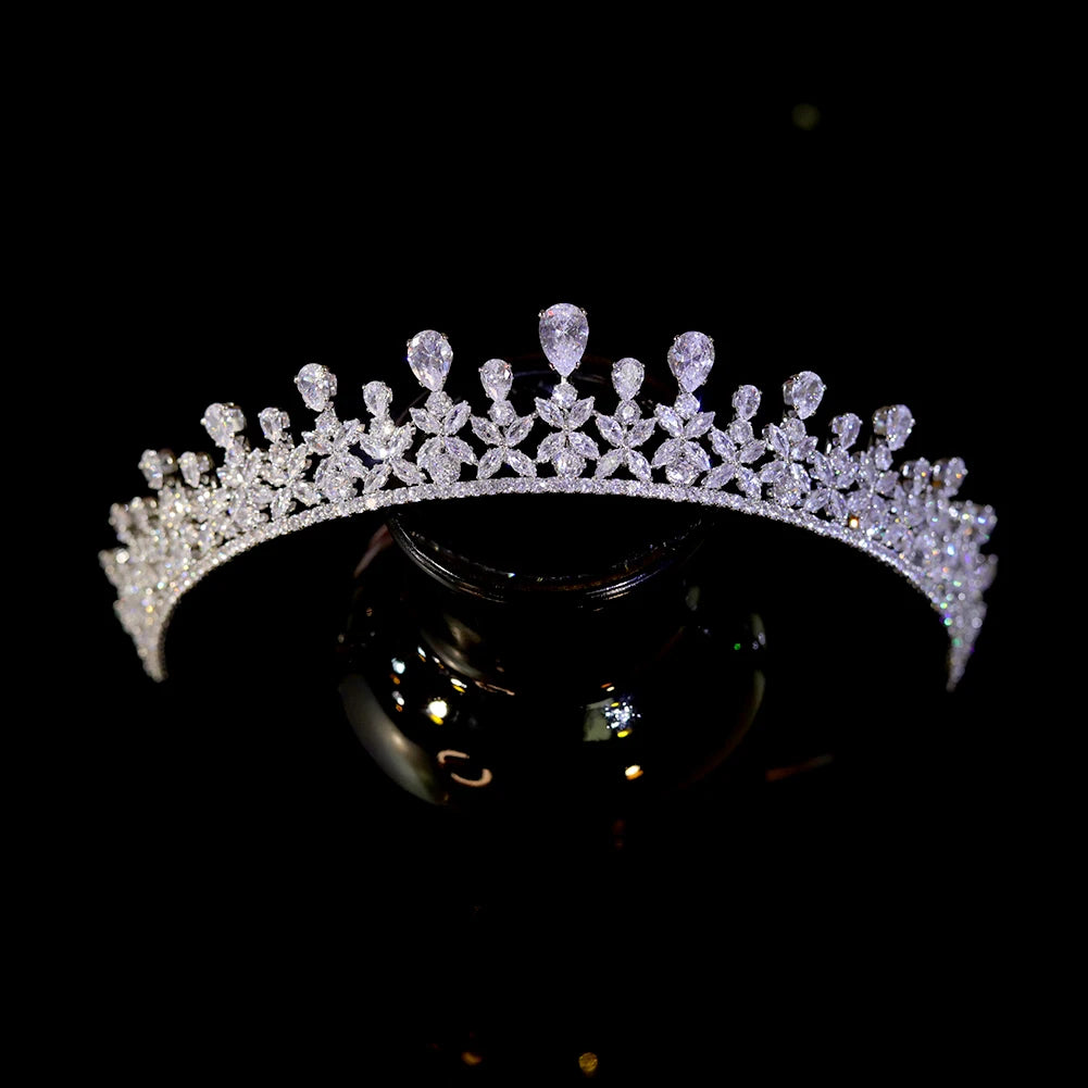 Cubic Zirconia Floral Tiara – Bridal & Prom Crown Accessory