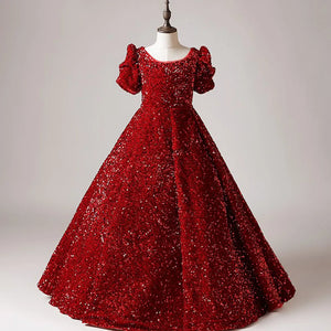 Exquisite Red Sequins Junior Concert Sparkly Princess Girls Dress