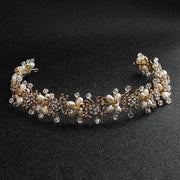 Korean Pearl Flower Bridal Hairband – Handmade Wedding Tiara