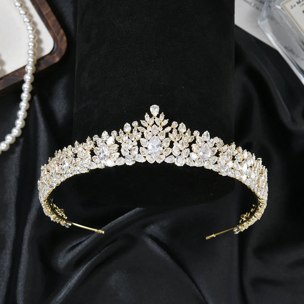 Luxury Cubic Zirconia Princess Bridal Tiara for Women & Girls