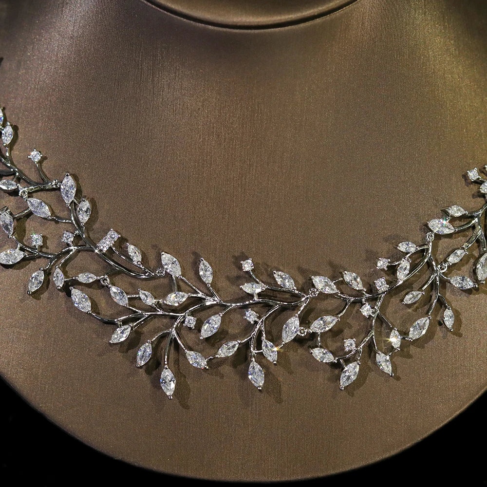 Cubic Zirconia Vine Jewelry Set – Bridal Necklace & Earrings for Women