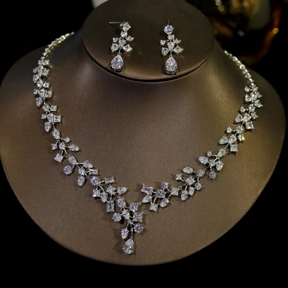 3A Cubic Zirconia Wedding Necklace Set Sparkling Crystal Bridesmaids Gift