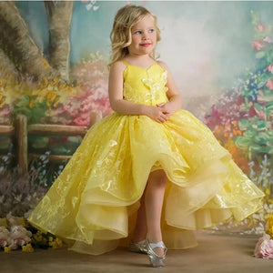 Yellow Lace Straps Pageant Gowns Flower Girl Dress