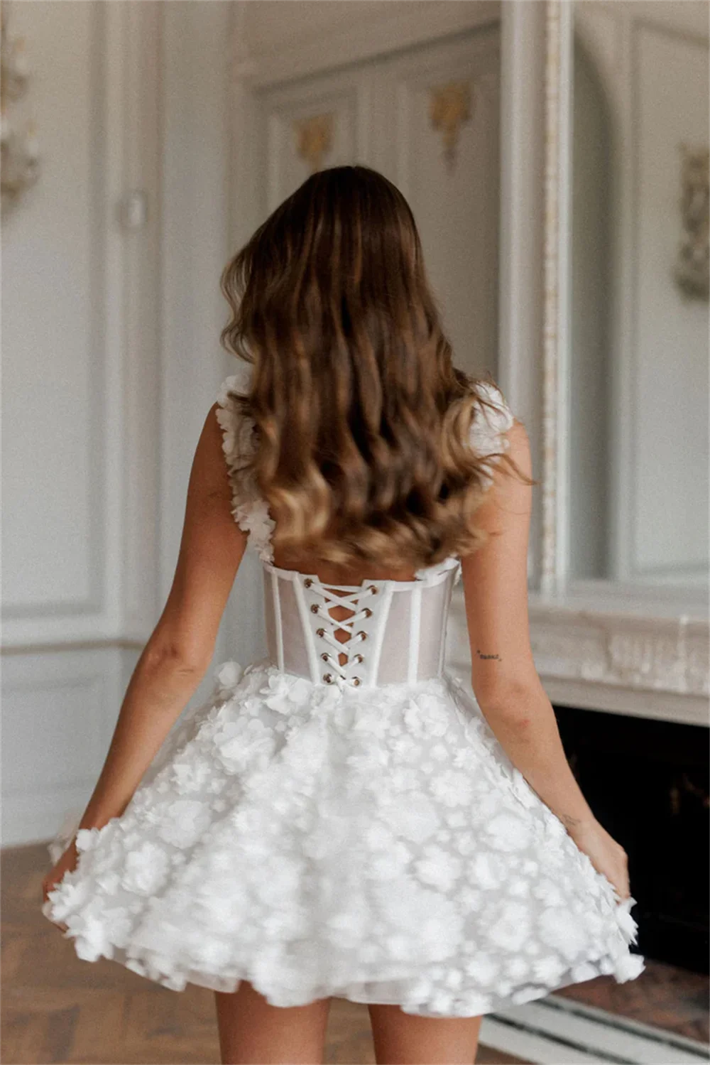 White Mini Prom Wedding Dress Flower Lace Embroidery Evening Dress Sho Elsi John White Mini Prom Wedding Dress Flower Lace Embroidery Evening Dress Sho Elsi John
