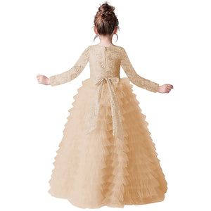 Long Sleeves Tulle Princess Dress For Girls Party Wear Girl Gown
