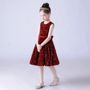 Red Short Skirt Sparkling Flower Girls Birthday Party Pageant Gown