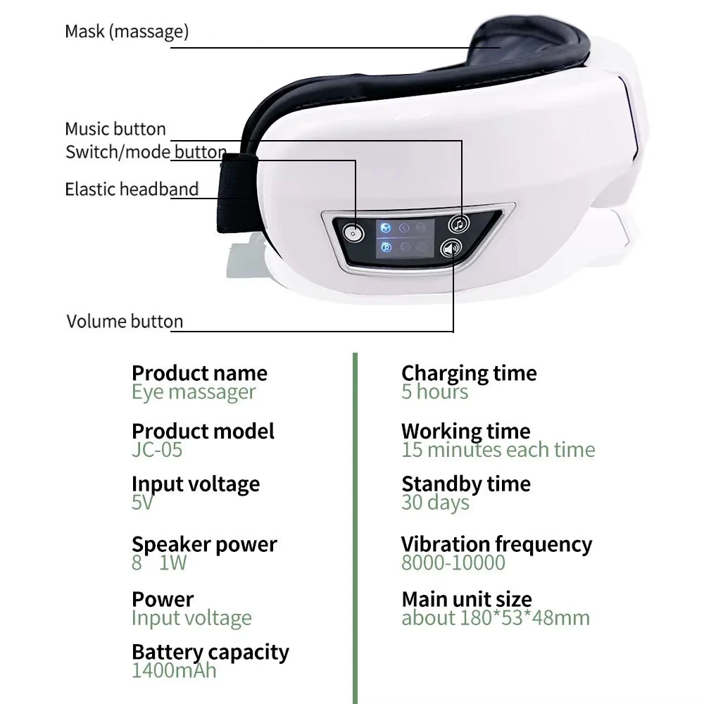 Smart Foldable Eye Massager with Vibration Airbag and Bluetooth Music