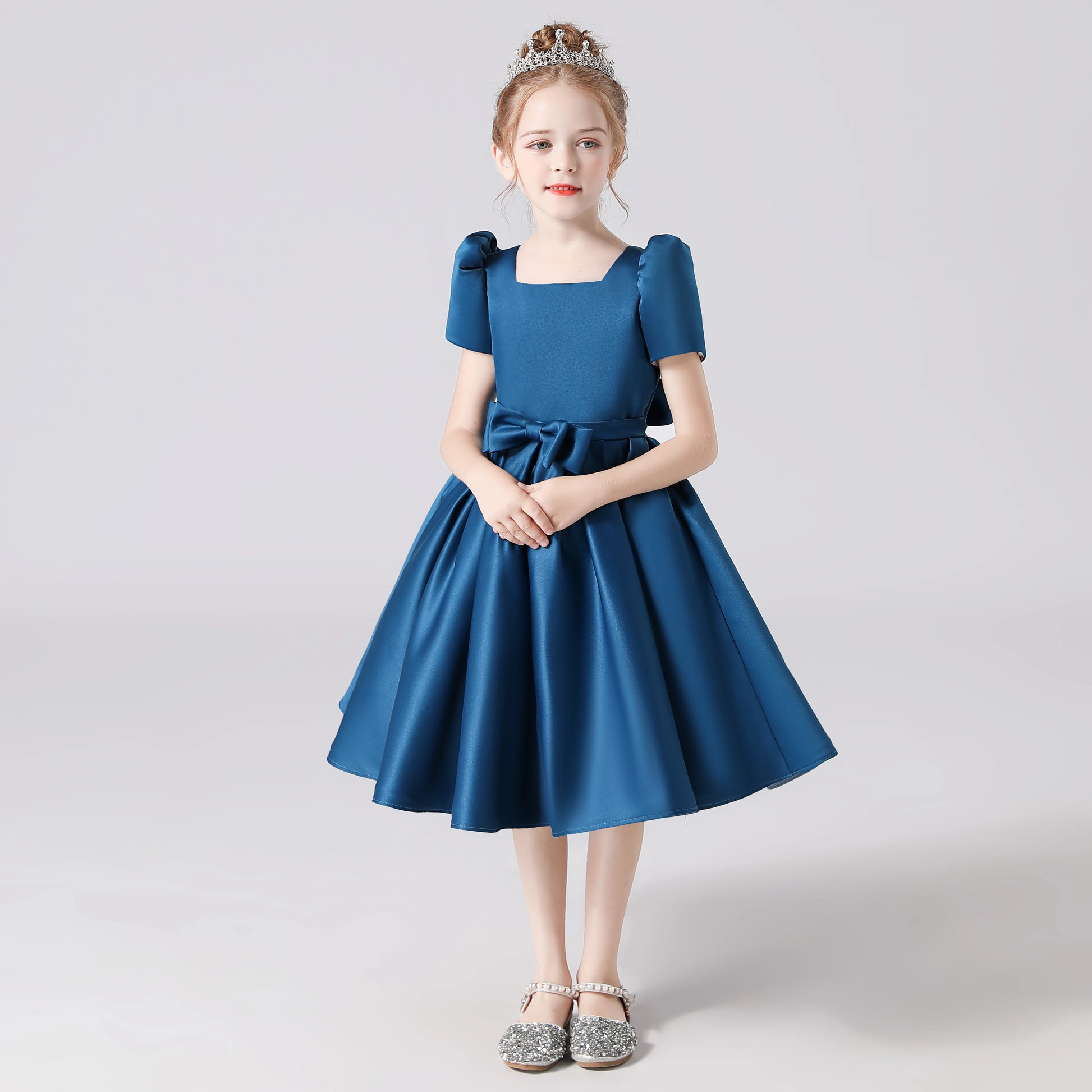 Satin Short Girl Dress for Formal Evening Party Knee Length Junior Dre Elsi John Satin Short Girl Dress for Formal Evening Party Knee Length Junior Dre Elsi John