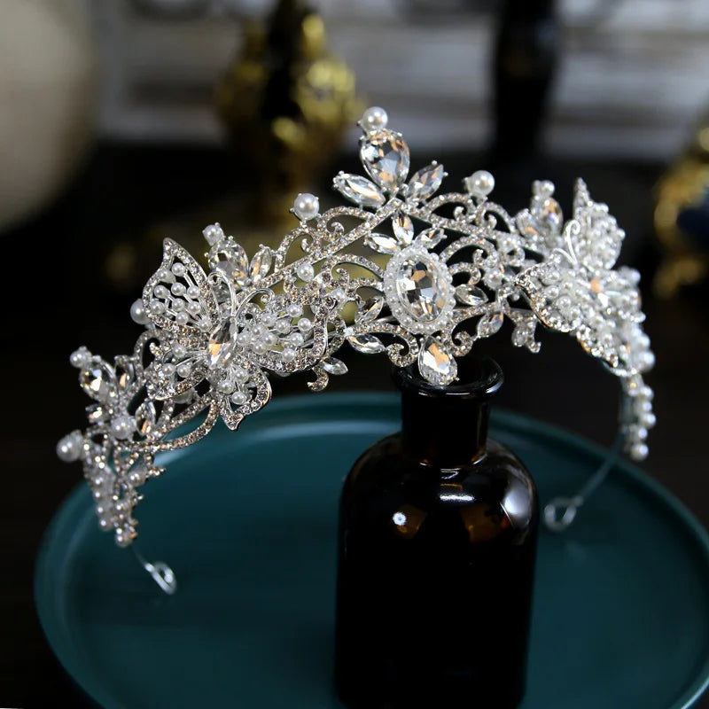 Luxury Silver Crystal Rhinestone Bridal Queen Crown Headpiece
