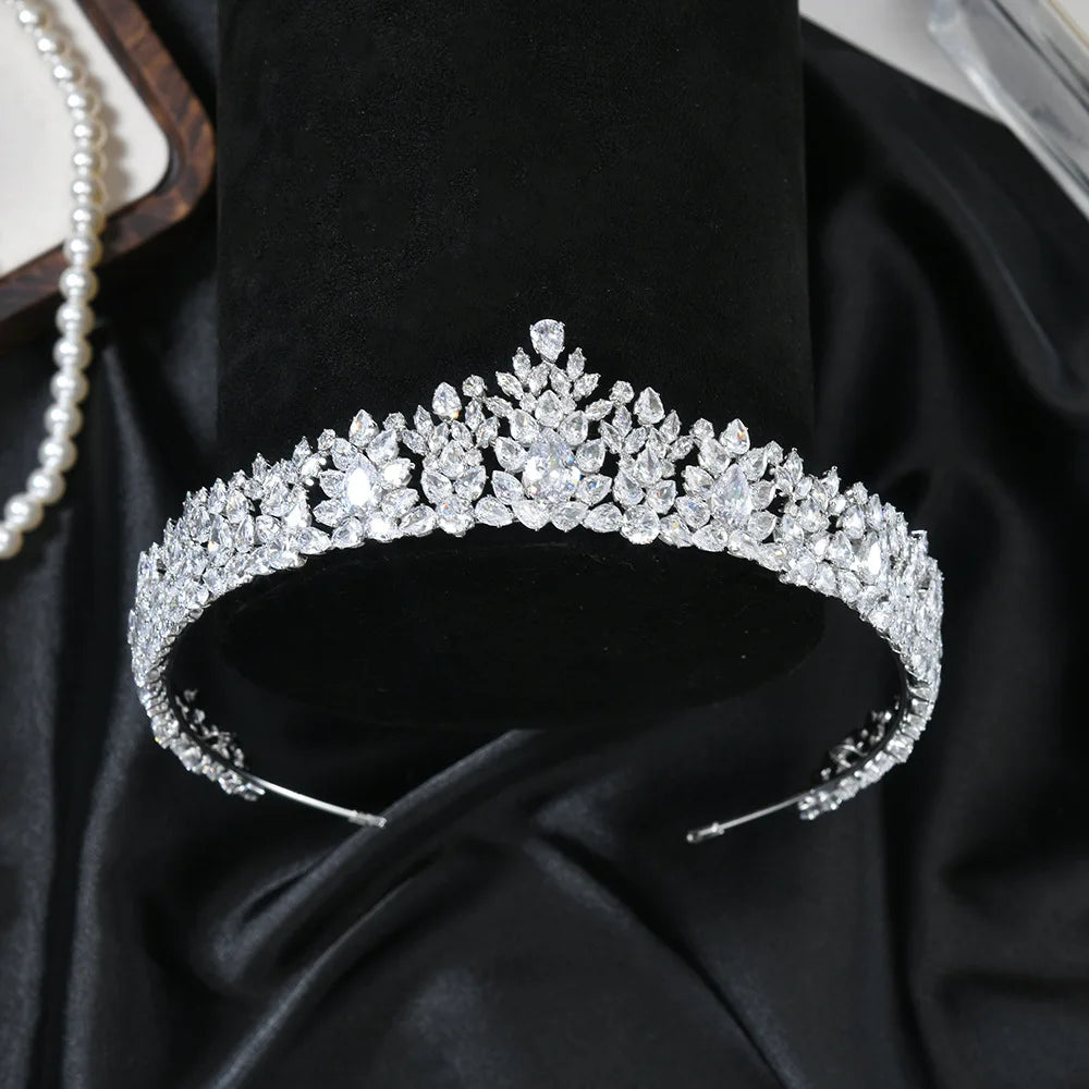 Luxury Cubic Zirconia Princess Bridal Tiara for Women & Girls