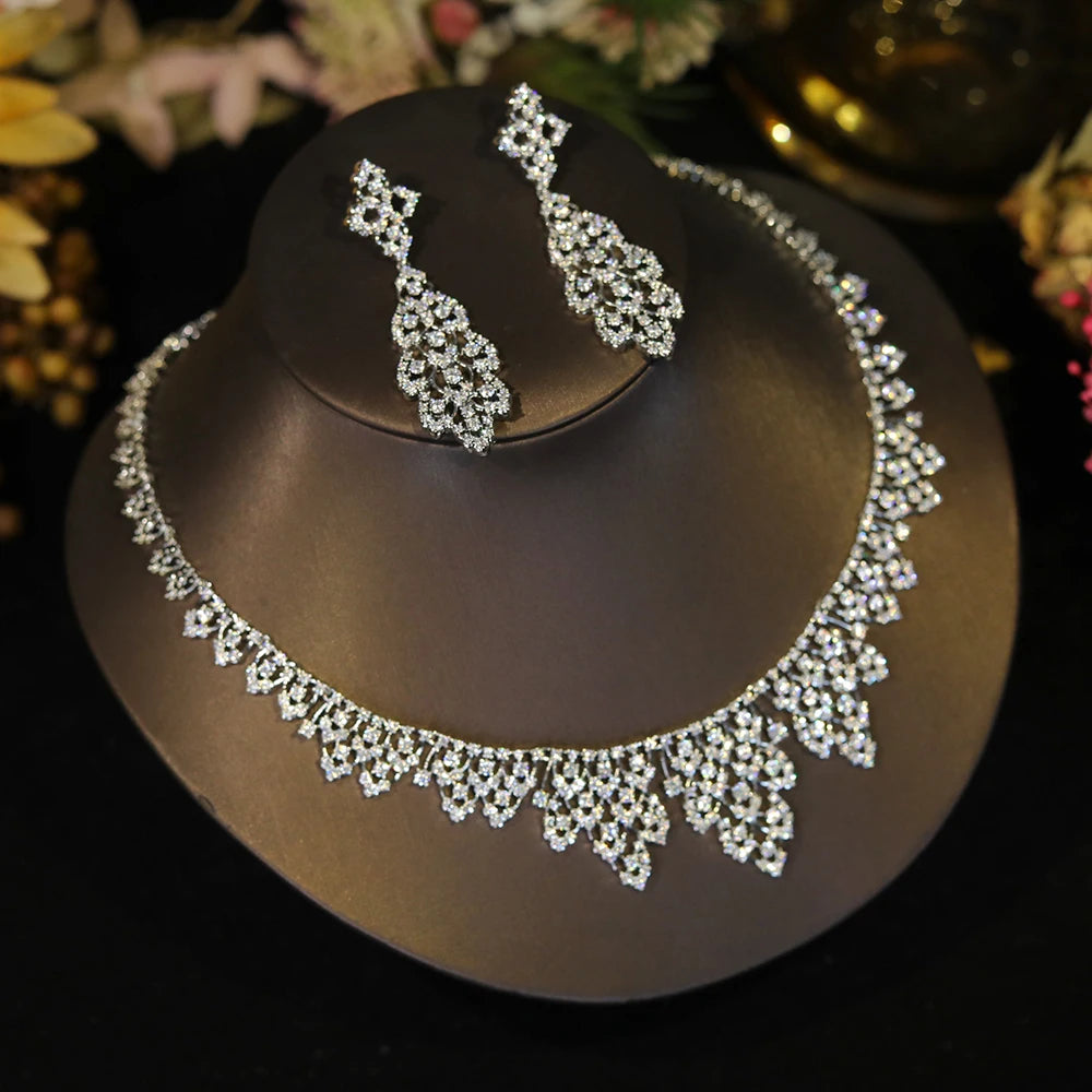 2025 White CZ Zircon Necklace Set – Trendy Party Jewelry for Women
