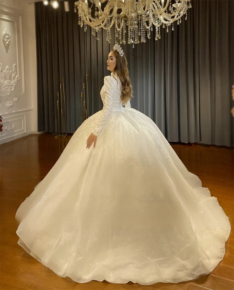 Elegant Muslim Bridal Dress – New Model with Hijab and Embroidery