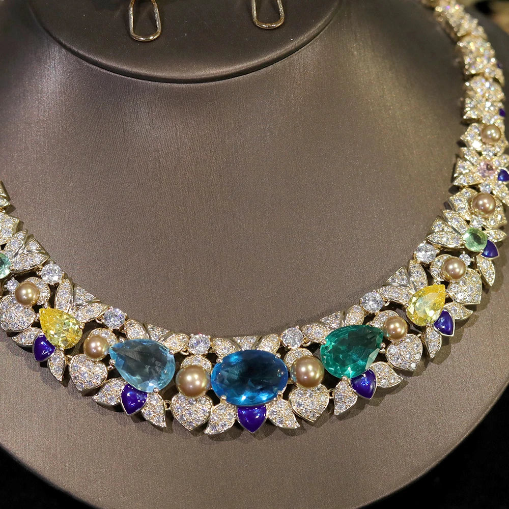 Sky Blue Cubic Zirconia Bridal Jewelry Set – 2-Piece Necklace & Earrings