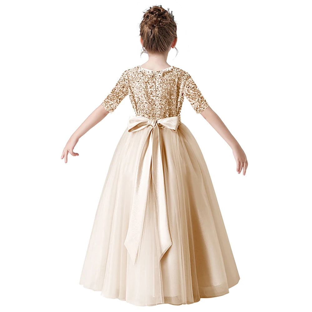 Sequin Half Sleeves Christmas Long Tulle Junior Concert Birthday Party – Elsi John