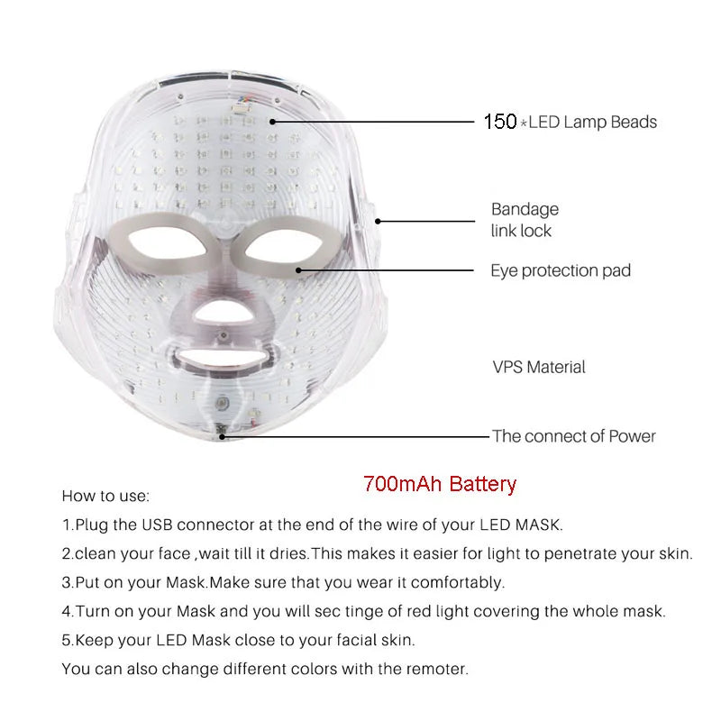Professional 7 Color LED Facial Therapy Mask for Skin Care Treatment