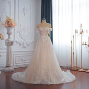 Charming A-Line Off-Shoulder Wedding Dress Featuring Lace Appliques